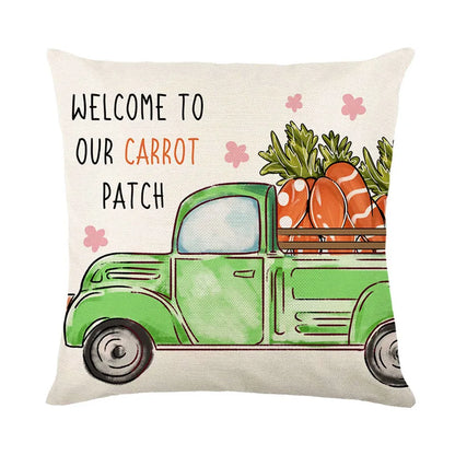 DecorBites™ Easter Bunny Rabbit Linen Cushion Cover 45x45cm - Flower Print Festival Pillowcase