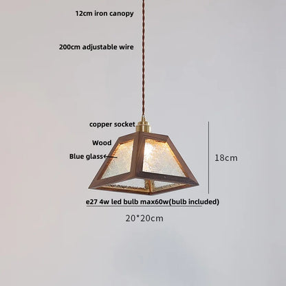 DecorBites™ Glass LED Pendant Lamp Walnut Wood Brass Hanging Lights