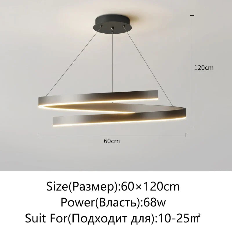 DecorBites™ Black/White Spiral Chandelier for Living Dining Kitchen. Trendy Round Indoor Lighting Fixture.