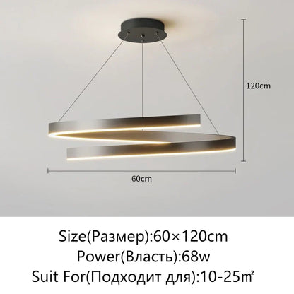 DecorBites™ Black/White Spiral Chandelier for Living Dining Kitchen. Trendy Round Indoor Lighting Fixture.