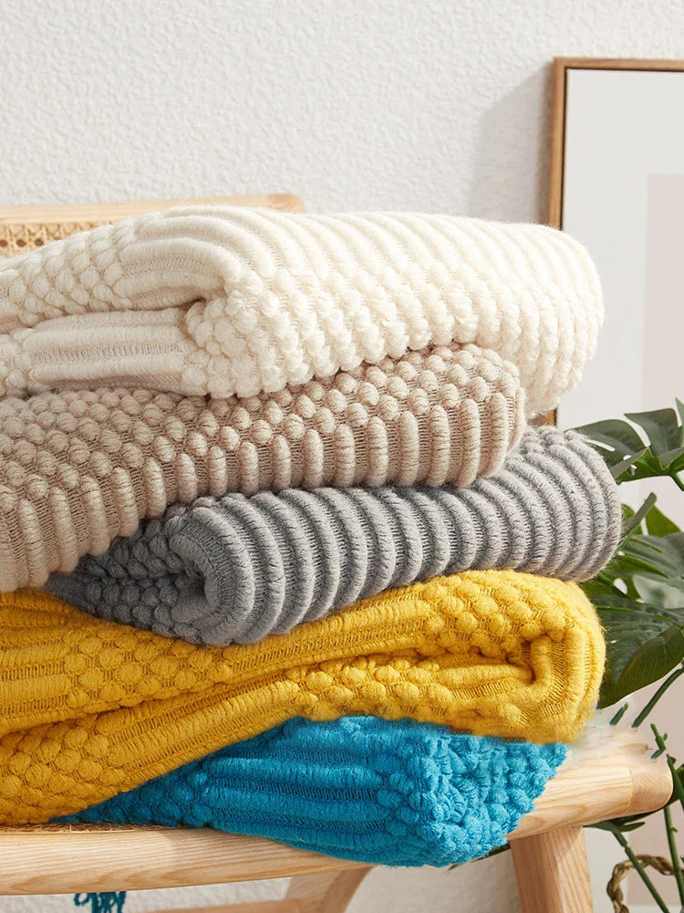 بطانية DecorBites™ ثلاثية الأبعاد المحبوكة بشراشيب: ديكور منزلي أنيق للأريكة والسرير