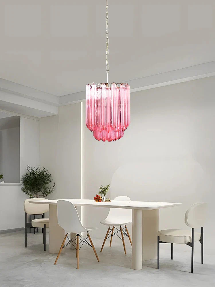 DecorBites™ 2025 Pink Glass Chandelier: Classic Kitchen & Living Room Lighting