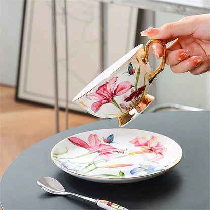 DecorBites™ Lily Flower Tea Set with Spoon - High-end Porcelain Cup Saucer Mug