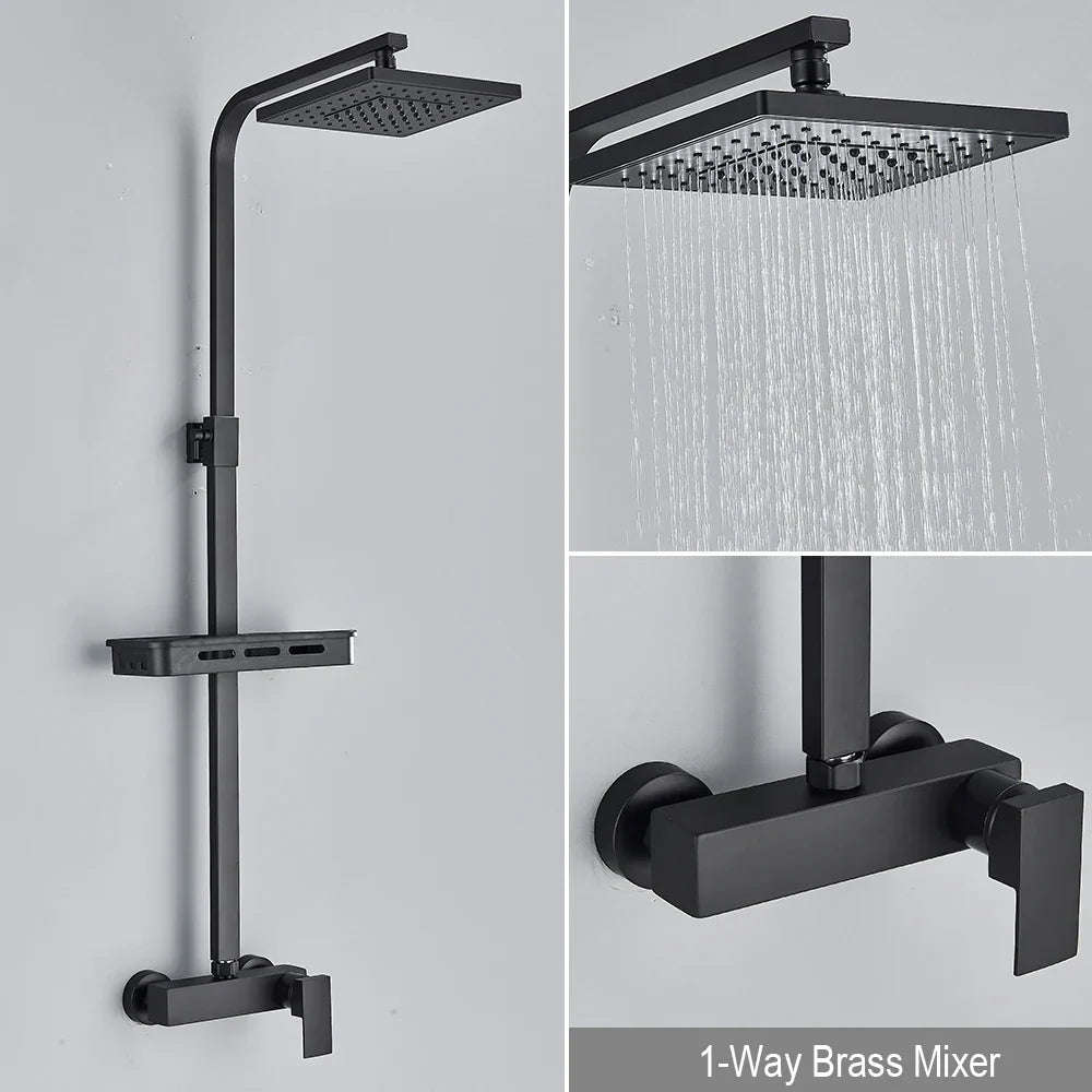 DecorBites™ Black Rainfall Shower Faucet Set with Bathtub Tap and Height Adjust Shower Mixer