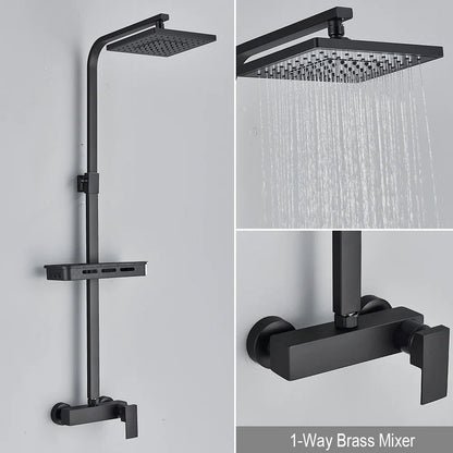 DecorBites™ Black Rainfall Shower Faucet Set with Bathtub Tap and Height Adjust Shower Mixer