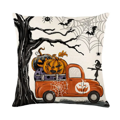 DecorBites™ Halloween Pumpkin Linen Cushion Cover Set for Home Sofa Bedroom Decor