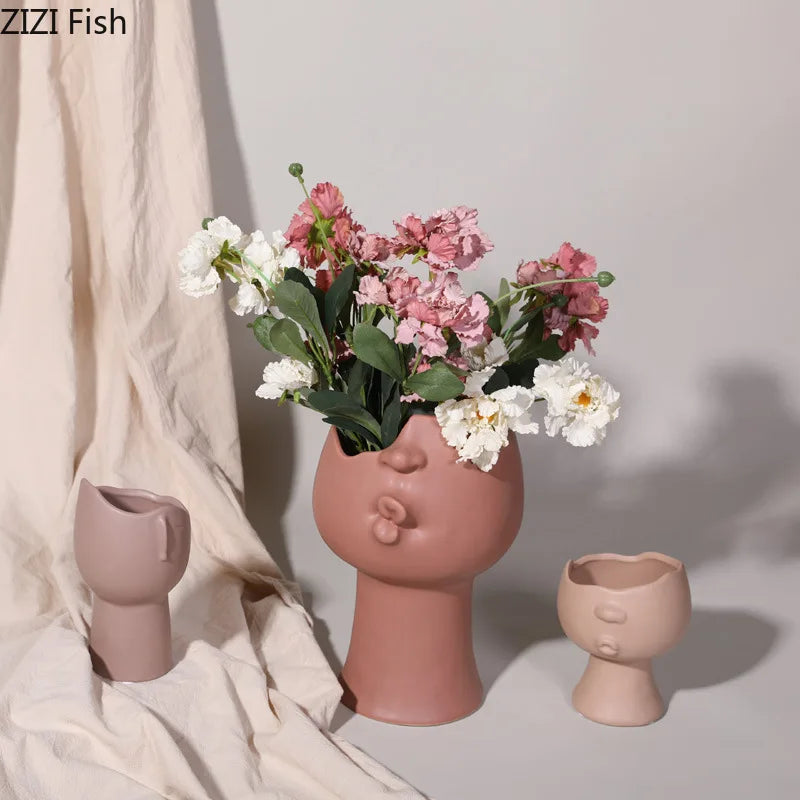 DecorBites™ Abstract Face Ceramic Vase for Table Flowers Decoration