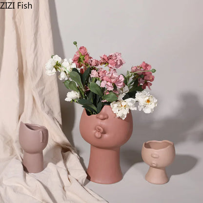 DecorBites™ Abstract Face Ceramic Vase for Table Flowers Decoration