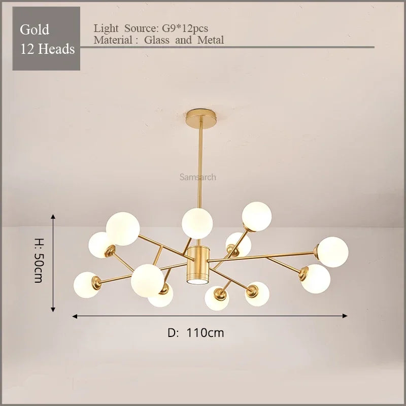 DecorBites™ Gold Black LED Ceiling Chandelier for Living Room Bedroom Lighting Fixtures