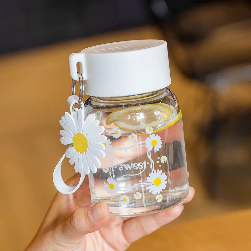 DecorBites™ Daisy Flower Glass Water Bottle Portable Tumbler 350ML