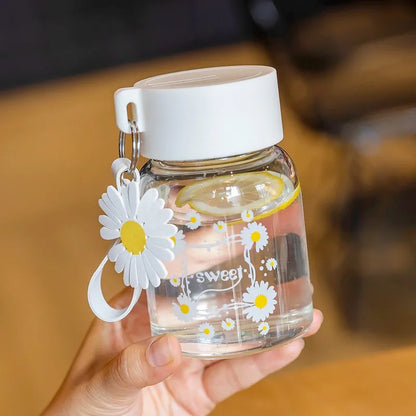 DecorBites™ Daisy Flower Glass Water Bottle Portable Tumbler 350ML
