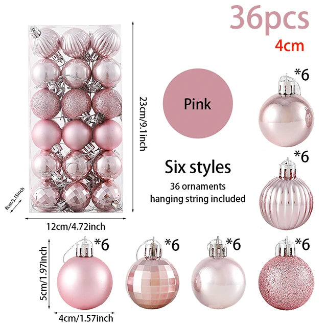 24/36pcs Christmas Balls Decoration Christmas Pine Tree Ornament Red Navy Blue Ball Ornament Xmas Hanging Tree Pendants Navidad