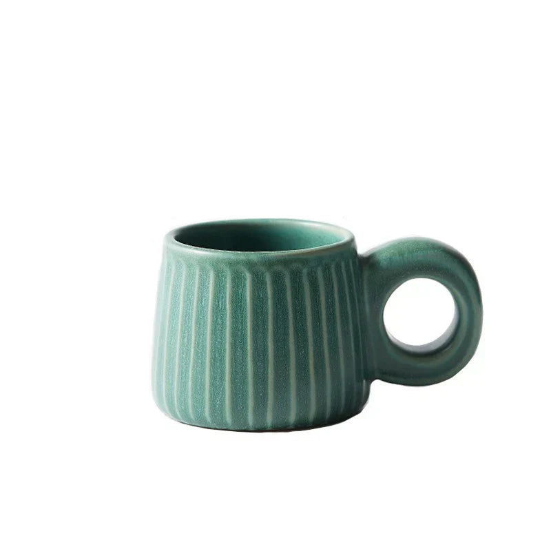 DecorBites™ Handmade Nordic Ceramic Mug with Ring Handle - Retro Style