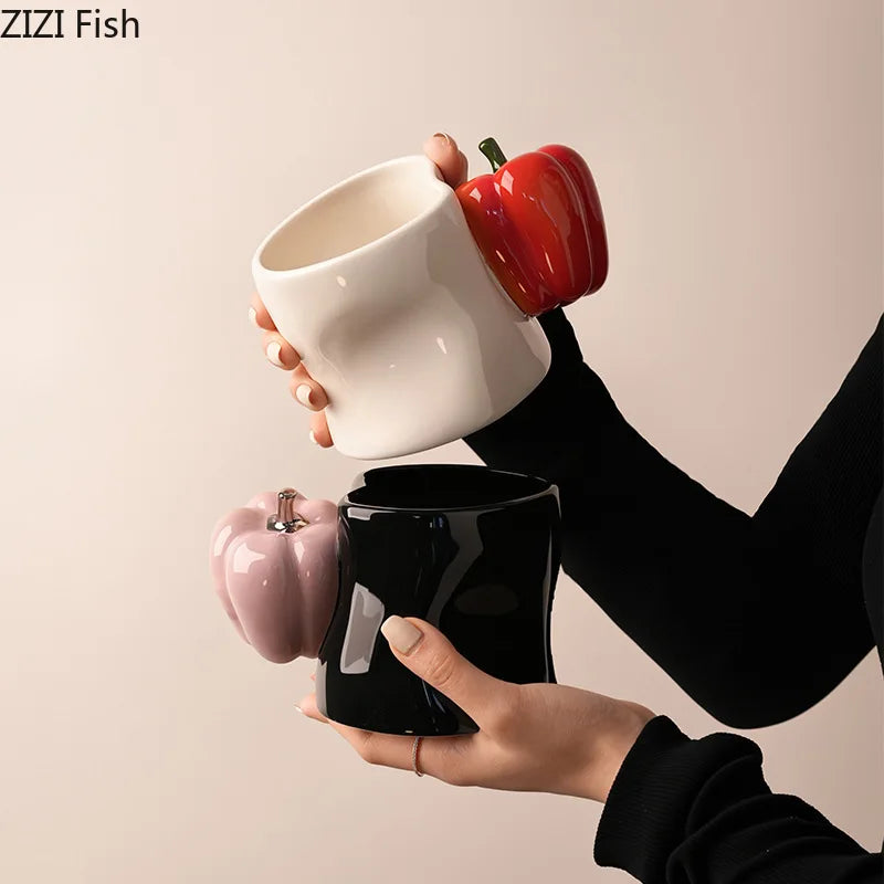 DecorBites™ Chili Handle Cup & Saucer Porcelain Coffee Mug Tea Teacup Juice Cup