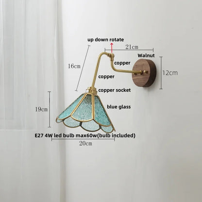 DecorBites™ LED Wall Lights Up Down Rotate Pull Chain Switch Bedside Lamp Glass Canopy Fixtures