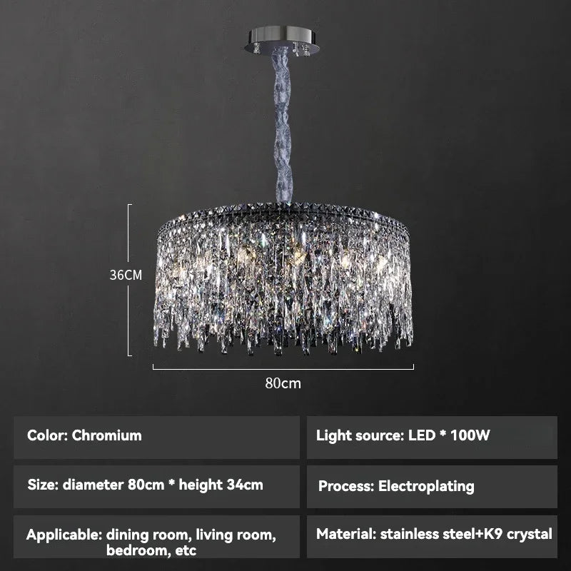 DecorBites™ Chrome Chandelier: Designer Luxury K9 Crystal Lighting Fixture for Dining Room, Hotel, and Bar