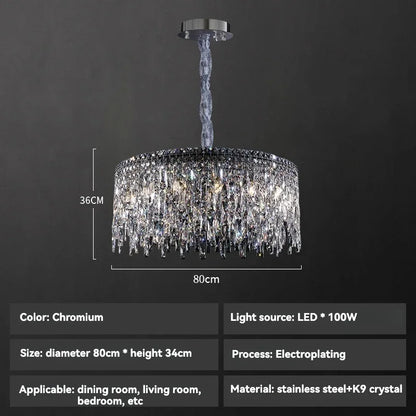 DecorBites™ Chrome Chandelier: Designer Luxury K9 Crystal Lighting Fixture for Dining Room, Hotel, and Bar