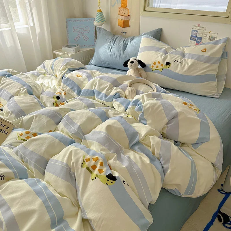 DecorBites™ Cartoon Pattern Cotton Fitted Sheet Set – Soft & Cozy Bedding for Adults & Kids