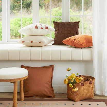 DecorBites™ Abstract Plush Burnt Orange Embroidered Pillow Cover 45x45cm Ivory Decoration