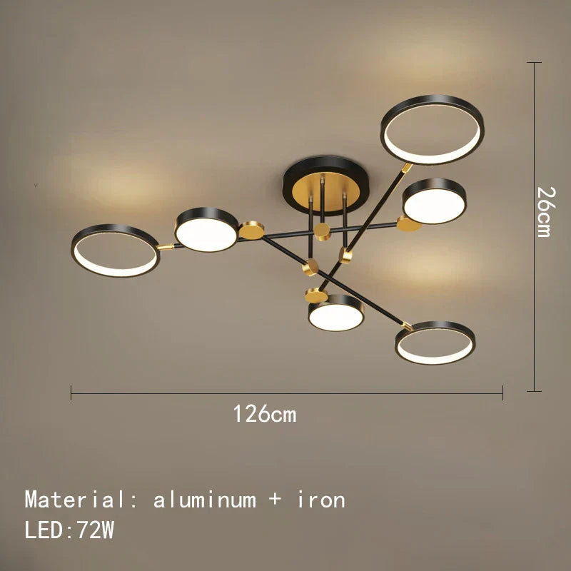 Decorbites™ Gold Schwarz Metall LED Kronleuchter – Minimalistisches 3-Farbtemperatur-Beleuchtung für Wohnzimmer und Restaurant
