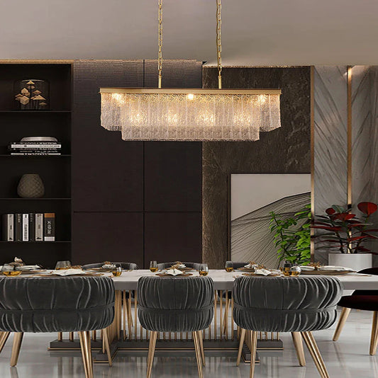 DecorBites™ Crystal LED Chandelier: Minimalist Luxury Lighting for Dinning Table