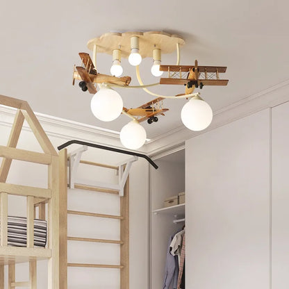 ثريا خشبية بتصميم طائرة LED من DecorBites™ لغرفة الأطفال، غرفة نوم الأولاد، إضاءة إبداعية