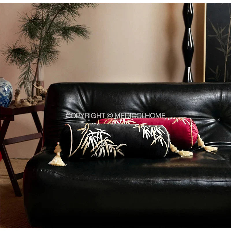 DecorBites™ Bamboo Leaves Embroidery Bolster Pillow Covers - 18x55cm