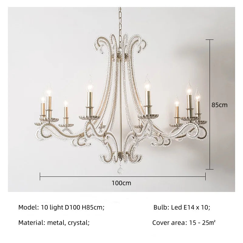 DecorBites™ Crystal LED Chandelier: French Living Room Retro E14 Pendant Light for Home Decor