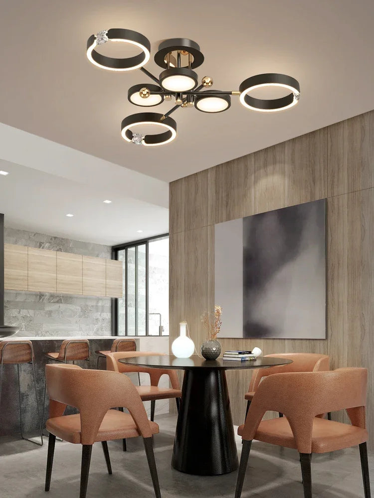 Lámpara de araña de lujo DecorBites™ chapada en oro con cristales y control remoto para una decoración elegante de salas de estar y dormitorios.