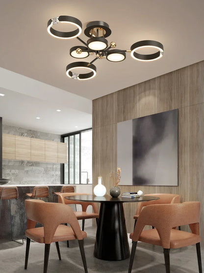 Lámpara de araña de lujo DecorBites™ chapada en oro con cristales y control remoto para una decoración elegante de salas de estar y dormitorios.