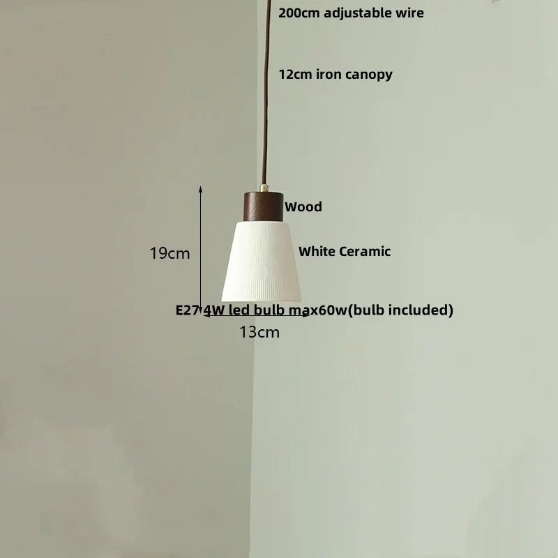 DecorBites™ Ceramic LED Pendant Light Fixture - Nordic Modern Wood White Hanging Lamp