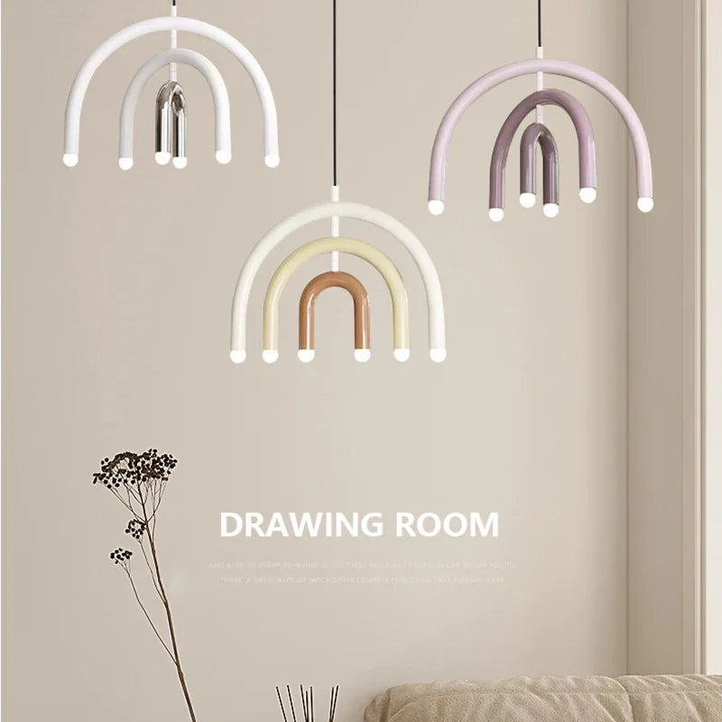Italian Rainbow U-Shaped Pendant Light in Cream Aluminum