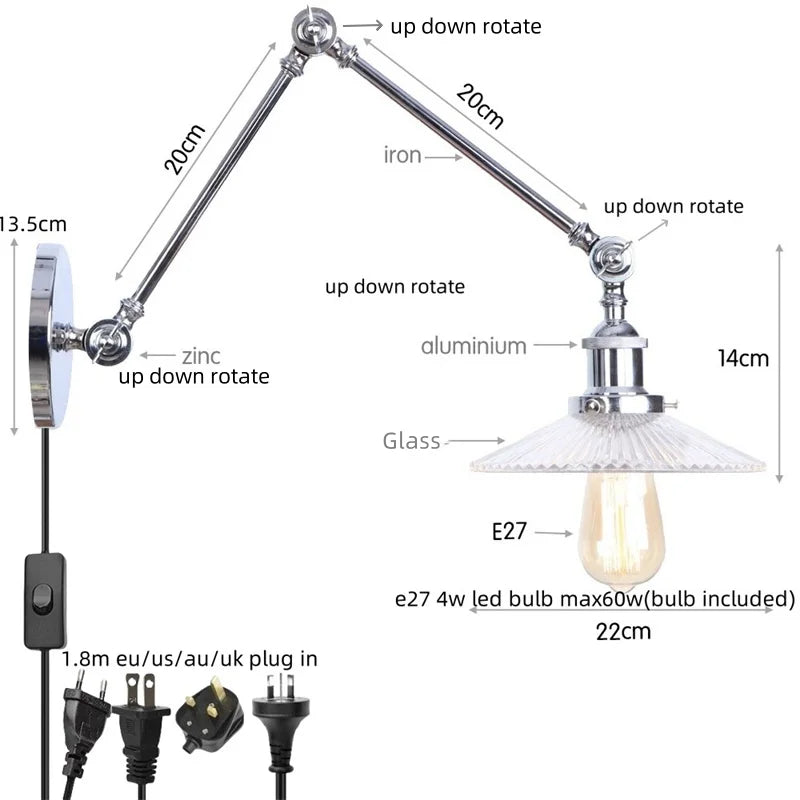 Glass Swing Arm Wall Sconce