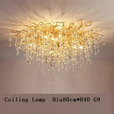 Gold Glass Pendant Chandelier Round L160cm
