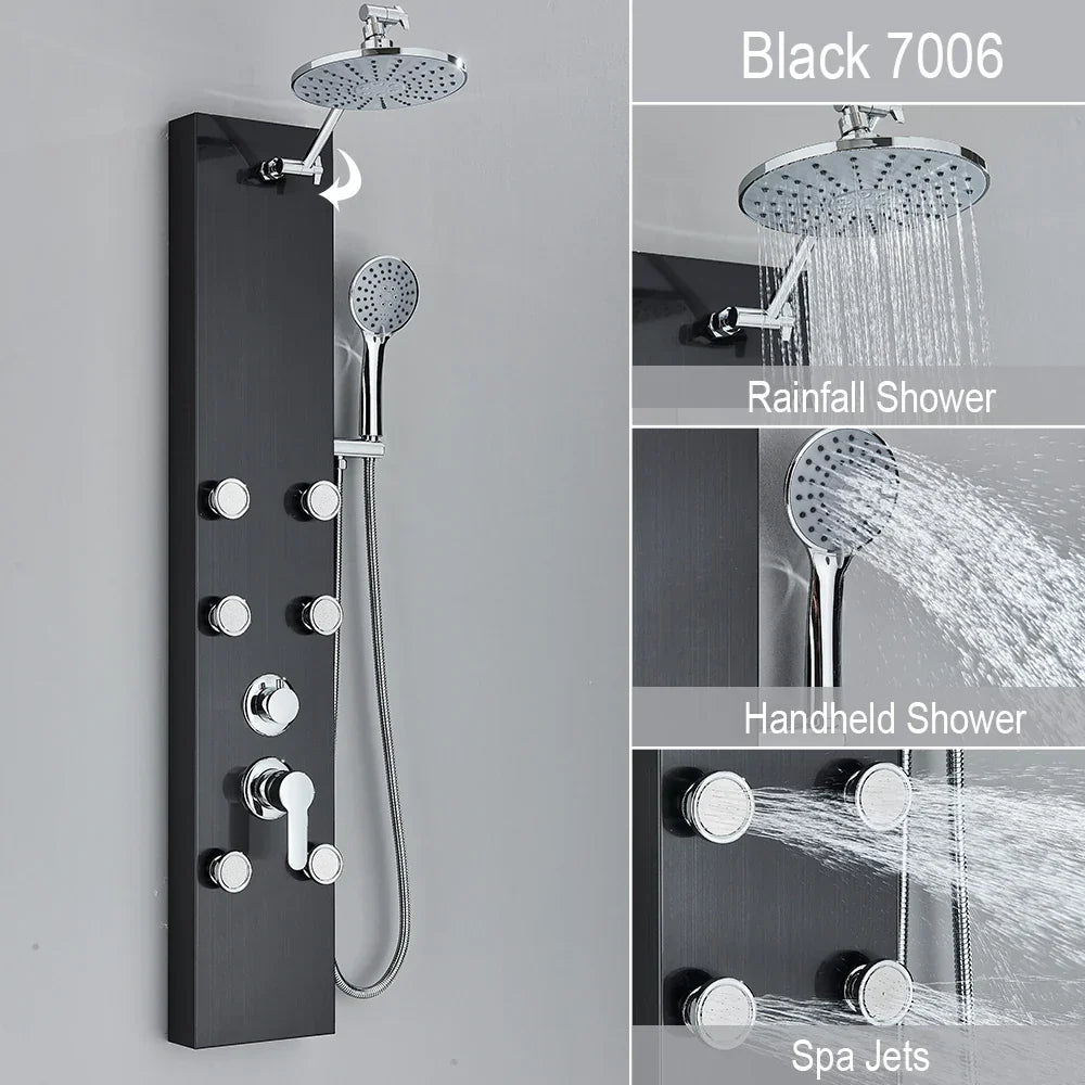 DecorBites™ Rainfall Shower Panel with Storage Rack and Massage Jets