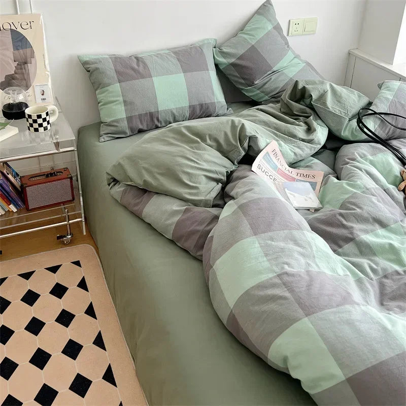 DecorBites™ Japanese Style Cotton Printed 4Pcs Bedding Set with Double-Sided Design