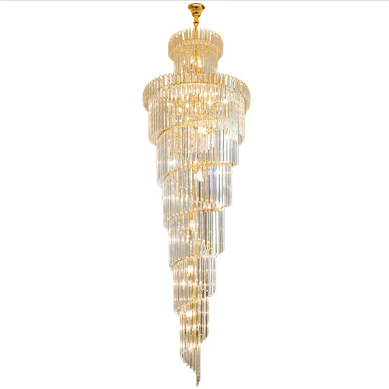 DecorBites™ Gold Crystal Duplex Building LED Chandeliers - Luxury Staircase Decoration