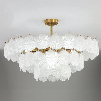 DecorBites™ LED Frost Glass Shell Chandelier for Home Decor and Lighting