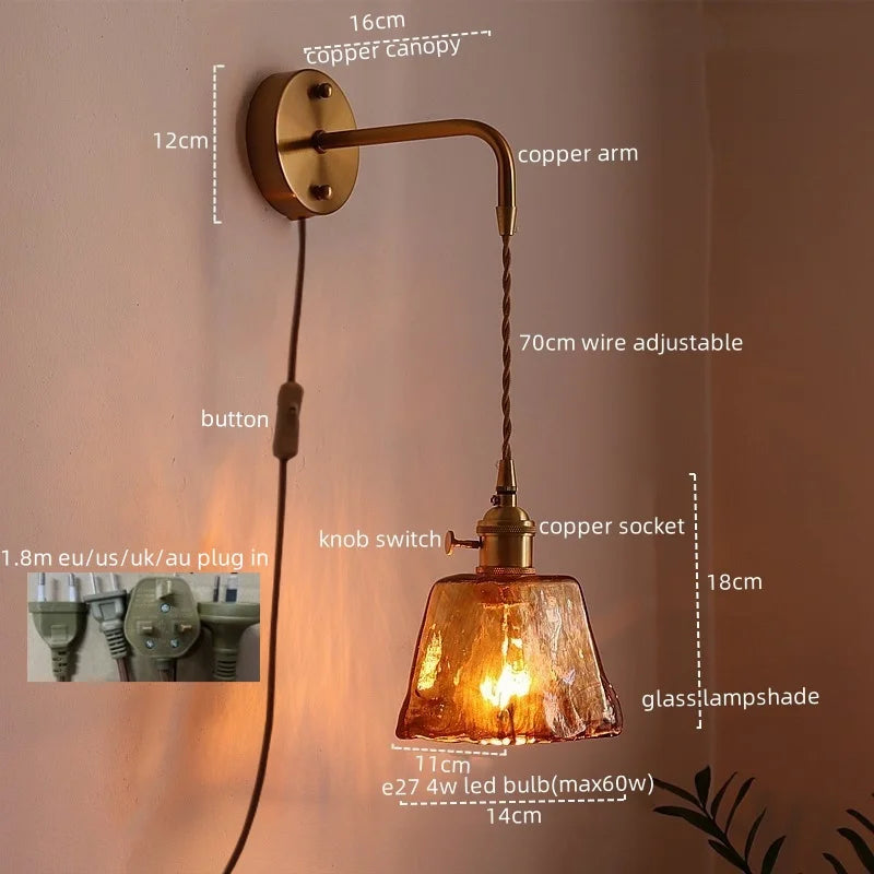 Decorbites™ Glas-Kupfer-LED-Wandleuchte im Vintage-Stil für Schlafzimmer, Esszimmer und Spiegellicht