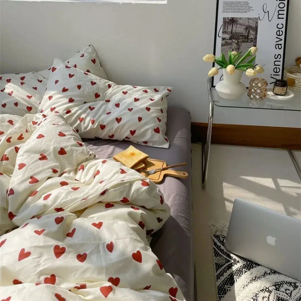 DecorBites™ Korean Style Heart Duvet Bedding Set - Twin to Queen Sizes