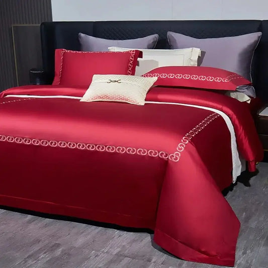 Decobites Luxury 1000TC Egyptian Cotton Embroidered Bedding Set with Duvet Cover and Sheets