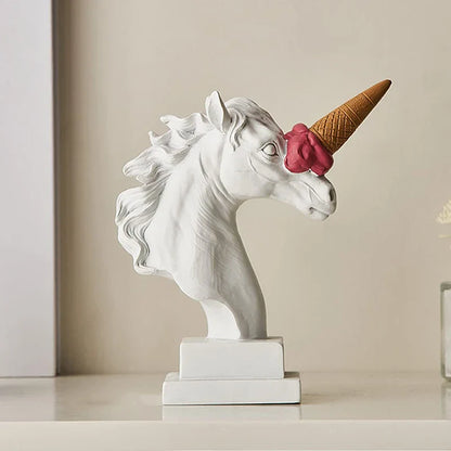 DecorBites™ Horse Head with Ice Cream Statue Modern Art Ornament Sculpture