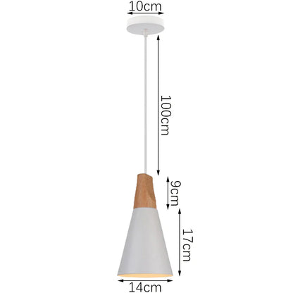 Nordic White Iron Pendant Light With Wood Accent