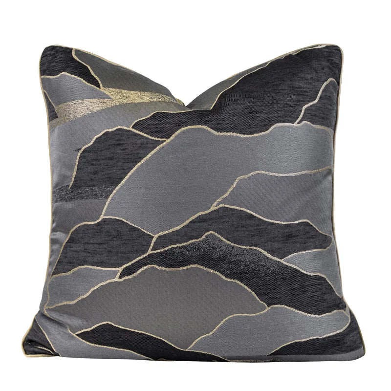 DecorBites™ Black & Gold Floral Jacquard Throw Pillow Cover Oriental Art Case