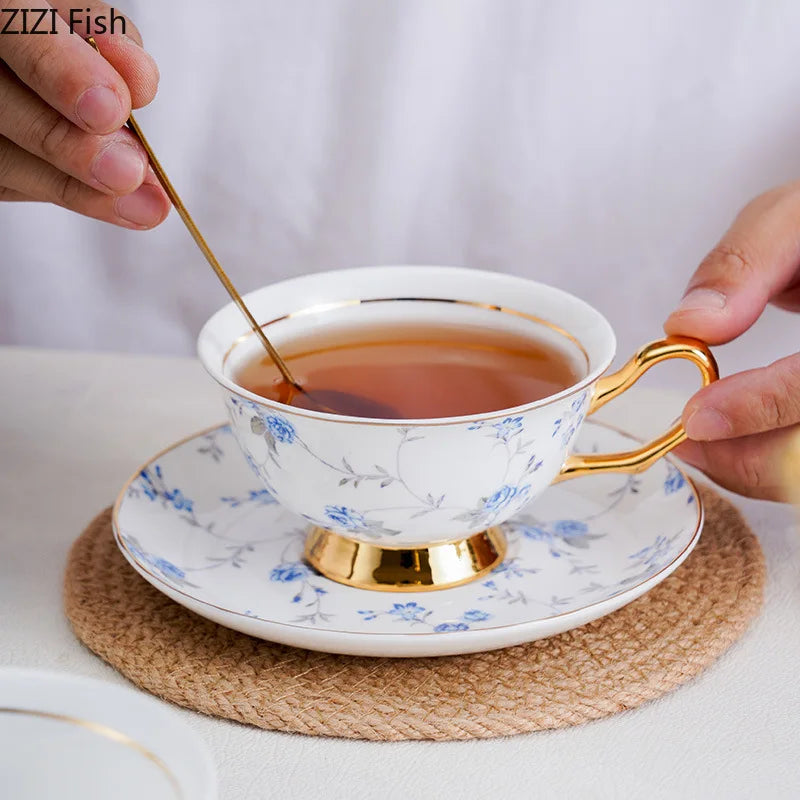 DecorBites™ Gold Flowers Pattern Ceramic Cup & Saucer Set for Elegant Dining Experience