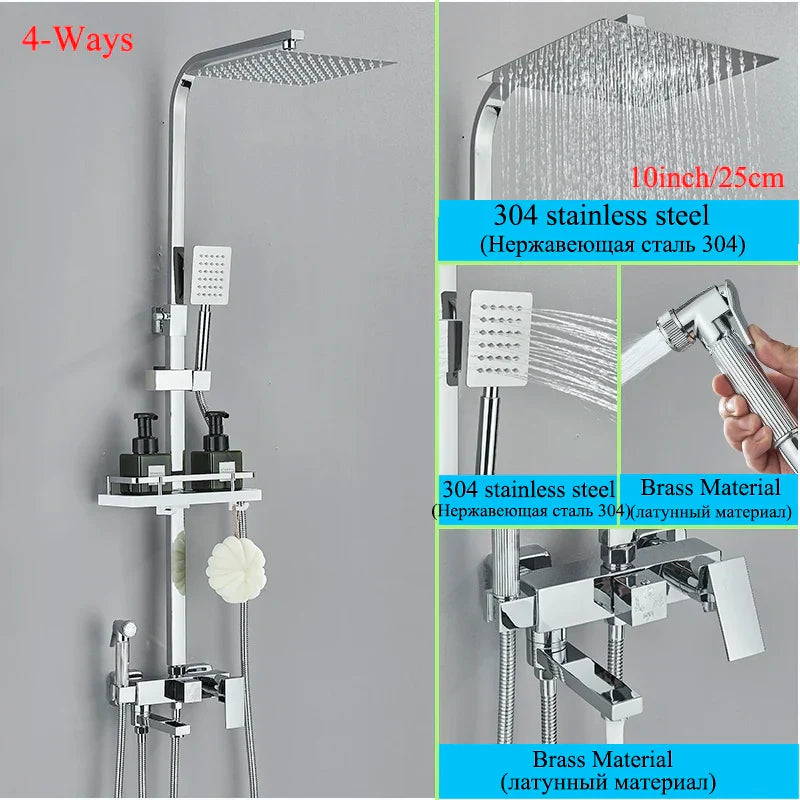 Juego de grifería para ducha DecorBites™ de latón negro con caño giratorio para bañera y columna de ducha tipo lluvia