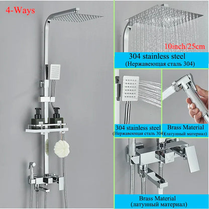 Juego de grifería para ducha DecorBites™ de latón negro con caño giratorio para bañera y columna de ducha tipo lluvia