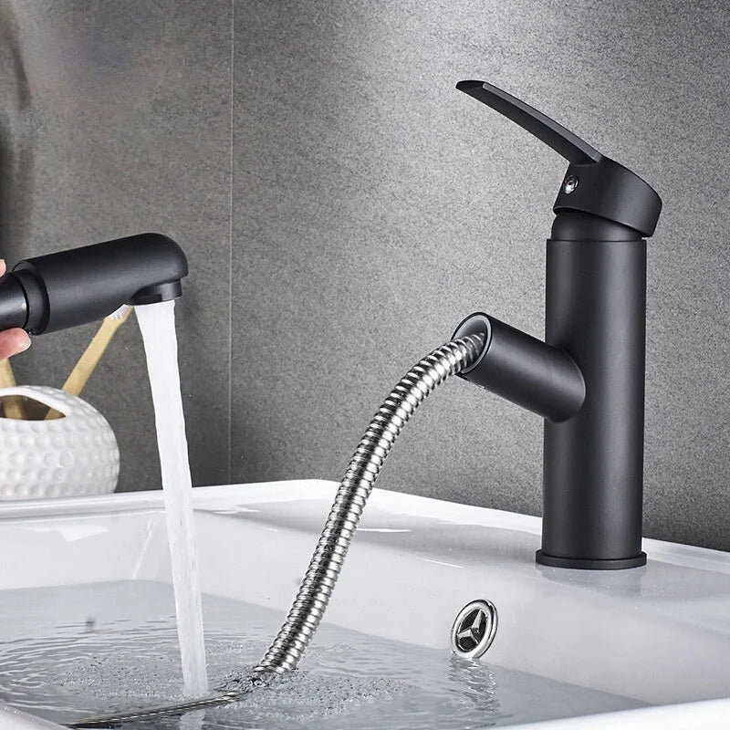 Single Handle Pull-out Bathroom Basin Faucet Hot and Cold Water Countertop Installation Faucet  Water Mode