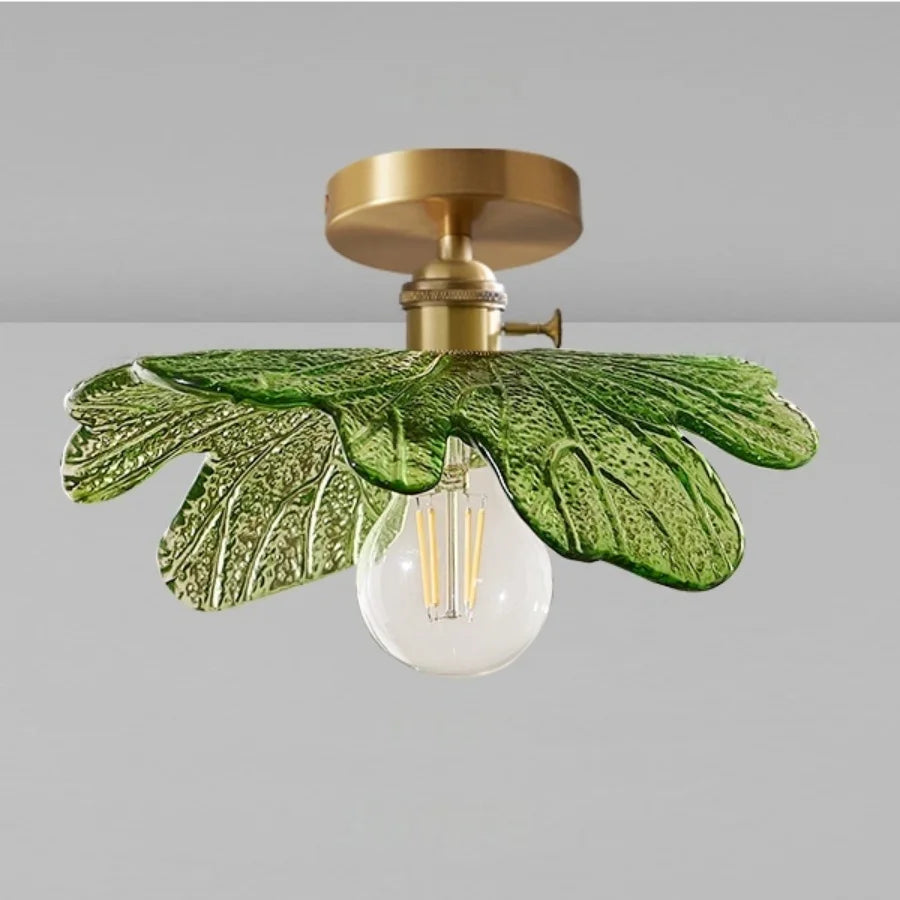 DecorBites™ Green Flower Glass Copper Ceiling Light - Nordic Modern LED, Living Room Bedroom Hallway Fixtures