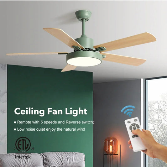 DecorBites™ 56" Wooden LED Ceiling Fan with Pure Copper Motor & 5-Blade Light